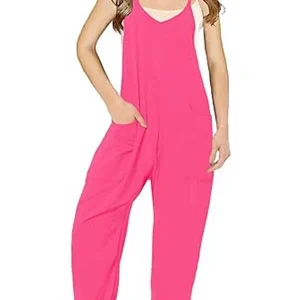 Cnkwei Girls' Casual Sleeveless Jumpsuits Spaghetti Strap Loose Romper Long Pants with Pockets