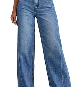 Sidefeel Women's Wide Leg Jeans High Waisted Stretchy Raw Hem Zimbaplatinum Denim Pants